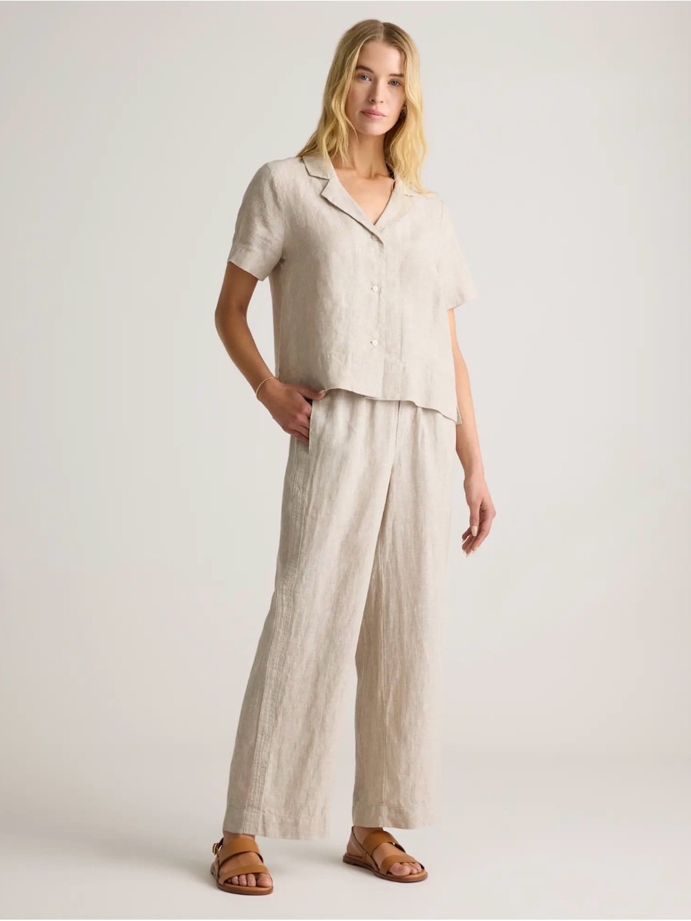 Quince SET 100% European Linen Shirt Wide Leg Pants Flax, Large